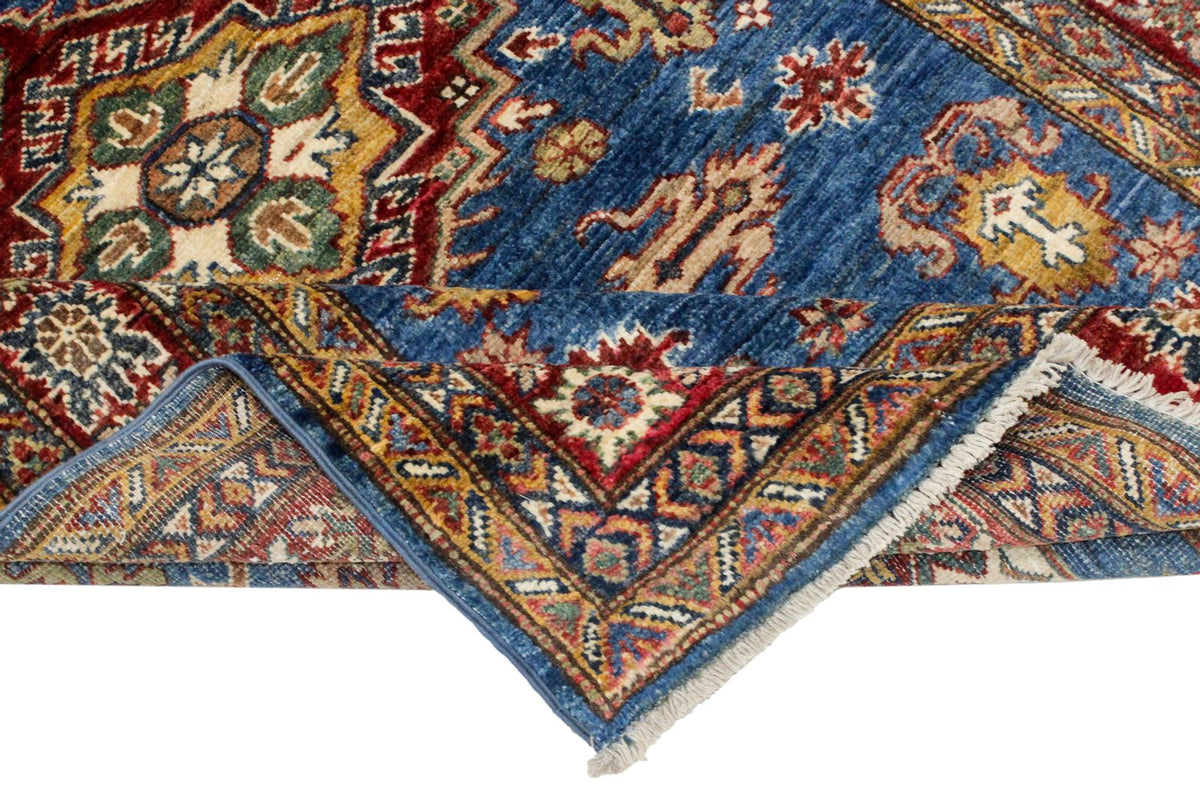 4x6 Blue and Ivory Kazak Tribal Rug