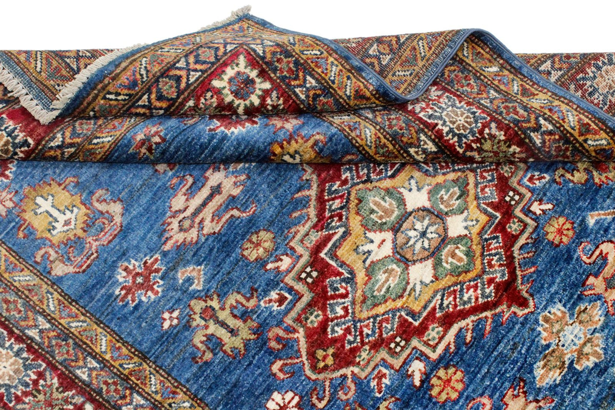 4x6 Blue and Ivory Kazak Tribal Rug