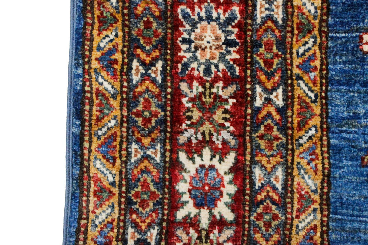 4x6 Blue and Ivory Kazak Tribal Rug
