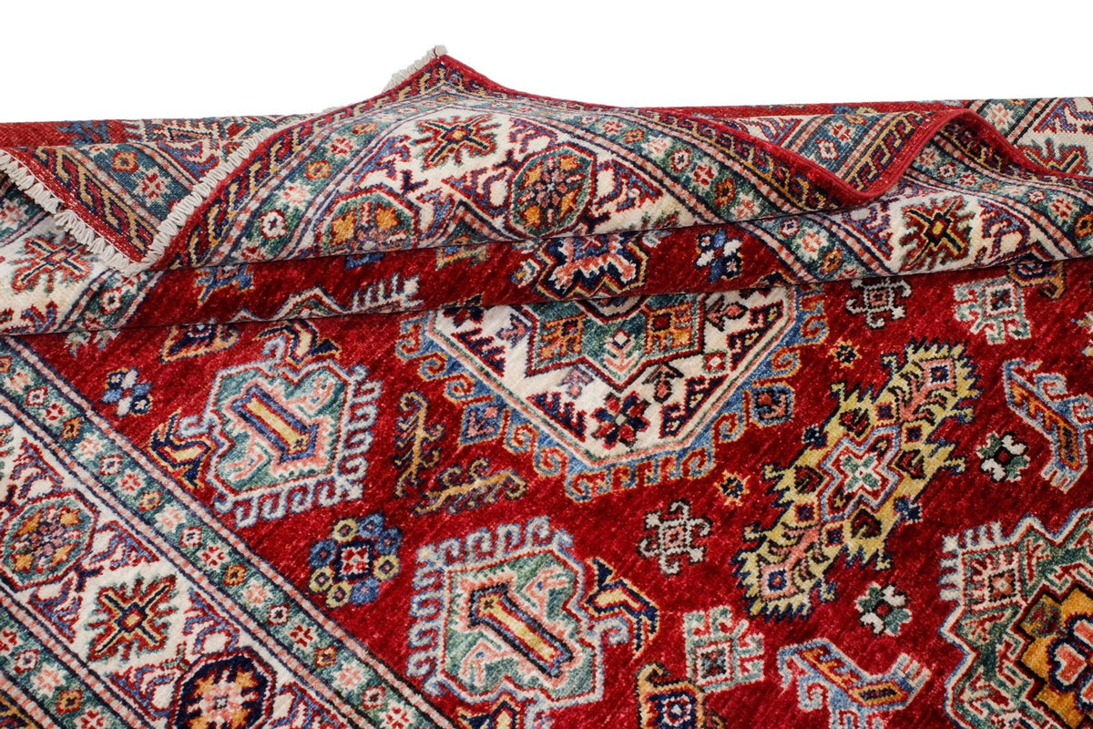 4x6 Green and Ivory Kazak Tribal Rug