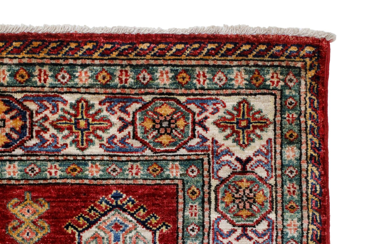 4x6 Green and Ivory Kazak Tribal Rug
