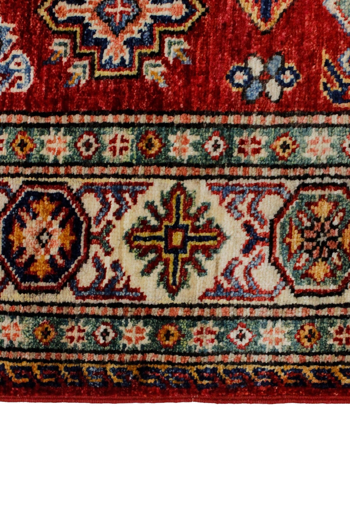 4x6 Green and Ivory Kazak Tribal Rug