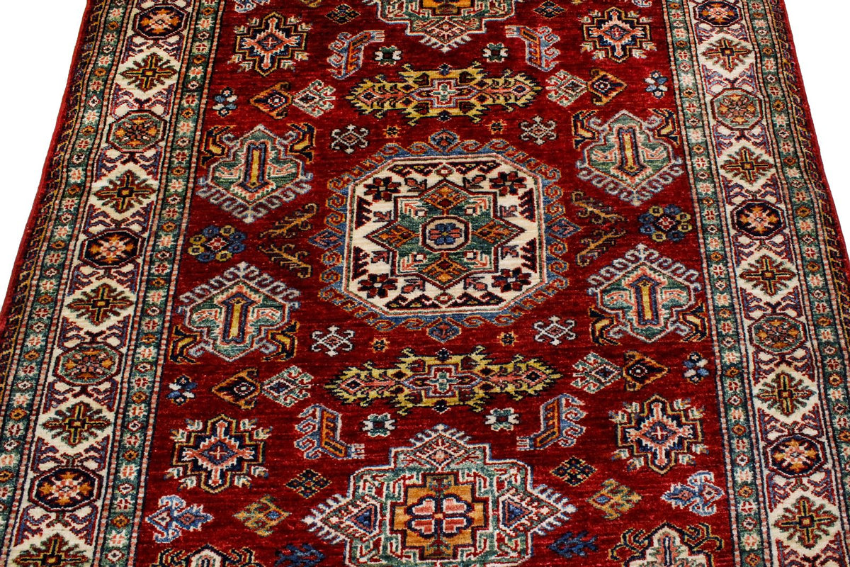 4x6 Green and Ivory Kazak Tribal Rug