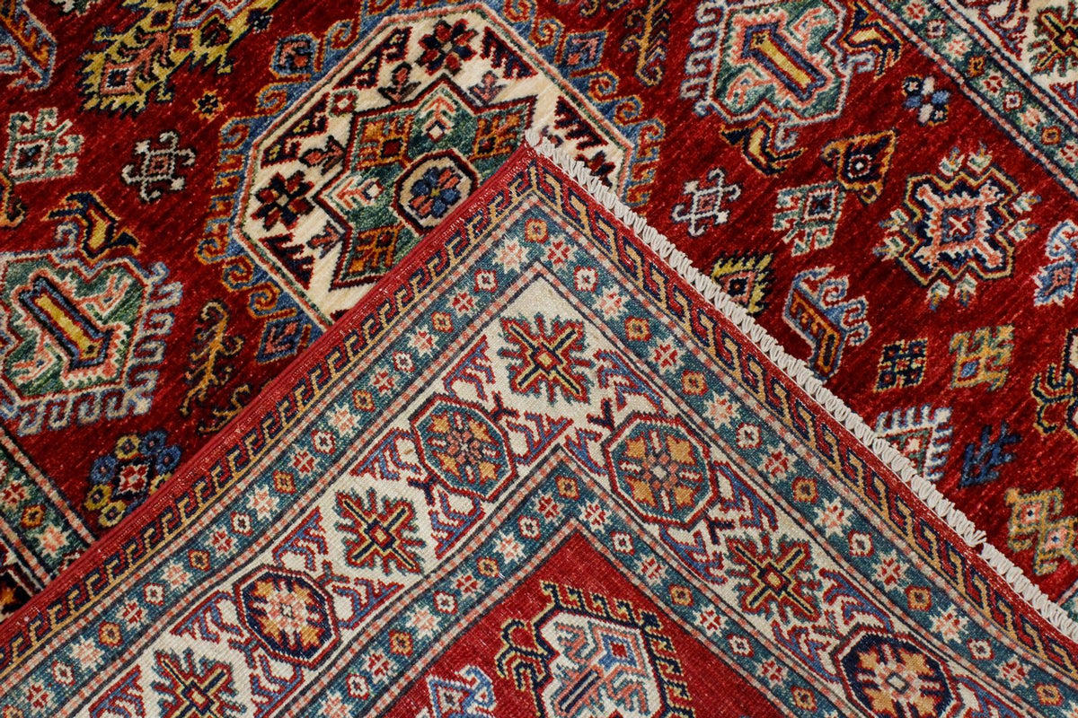 4x6 Green and Ivory Kazak Tribal Rug