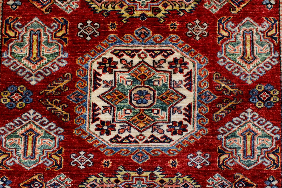 4x6 Green and Ivory Kazak Tribal Rug