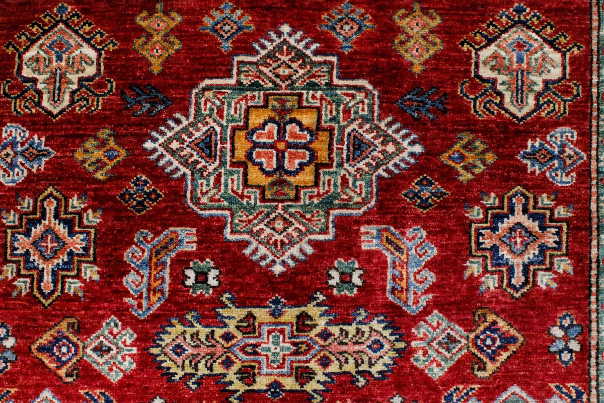 4x6 Green and Ivory Kazak Tribal Rug