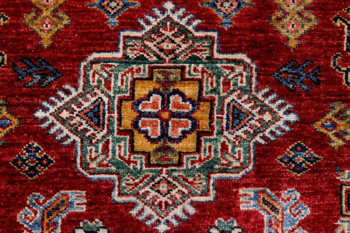 4x6 Green and Ivory Kazak Tribal Rug