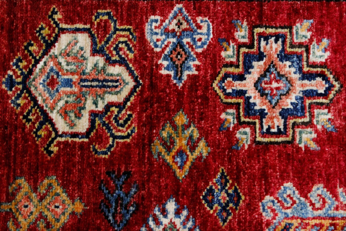 4x6 Green and Ivory Kazak Tribal Rug