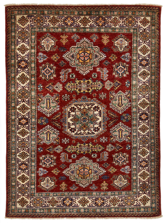 4x6 Green and Ivory Kazak Tribal Rug