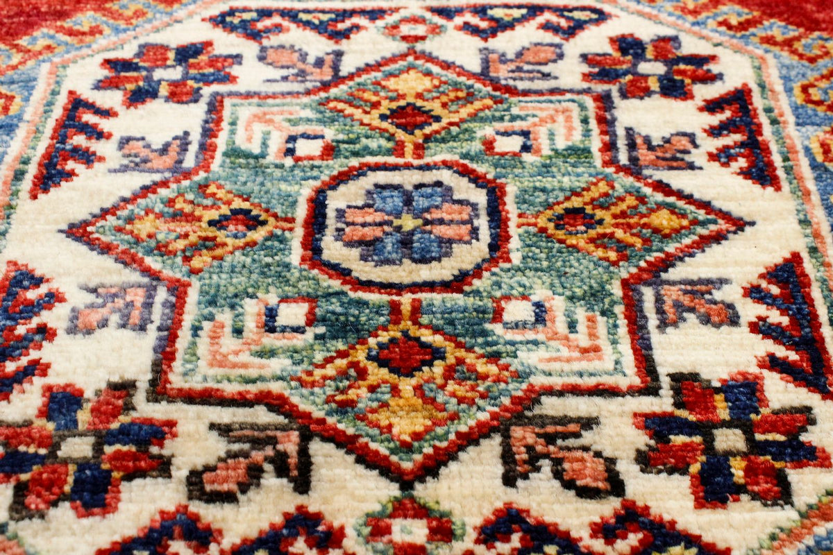 4x6 Green and Ivory Kazak Tribal Rug