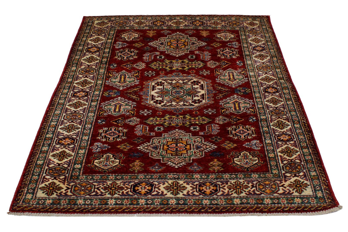 4x6 Green and Ivory Kazak Tribal Rug