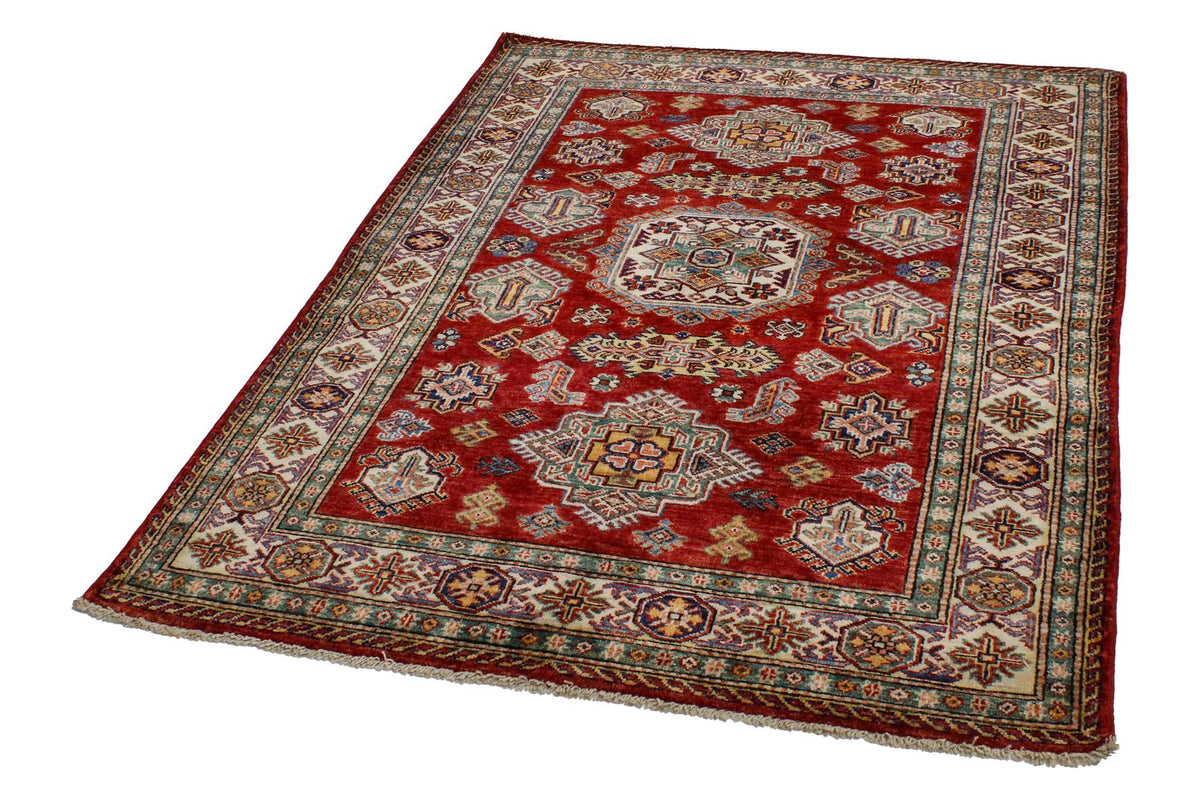 4x6 Green and Ivory Kazak Tribal Rug