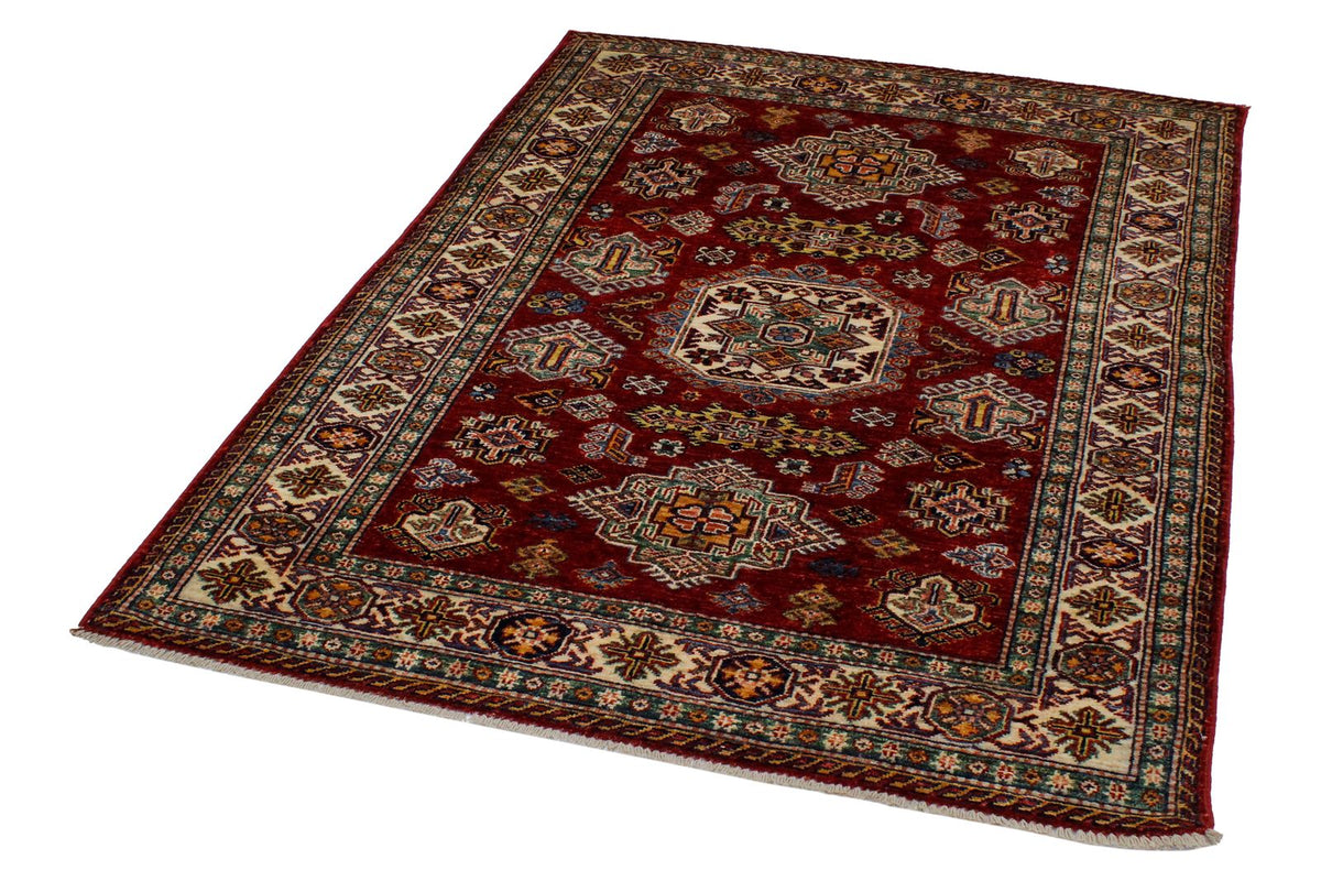 4x6 Green and Ivory Kazak Tribal Rug