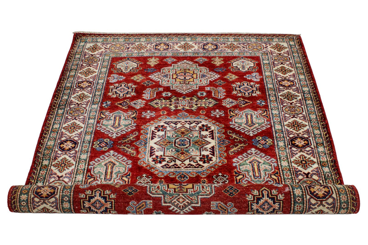 4x6 Green and Ivory Kazak Tribal Rug