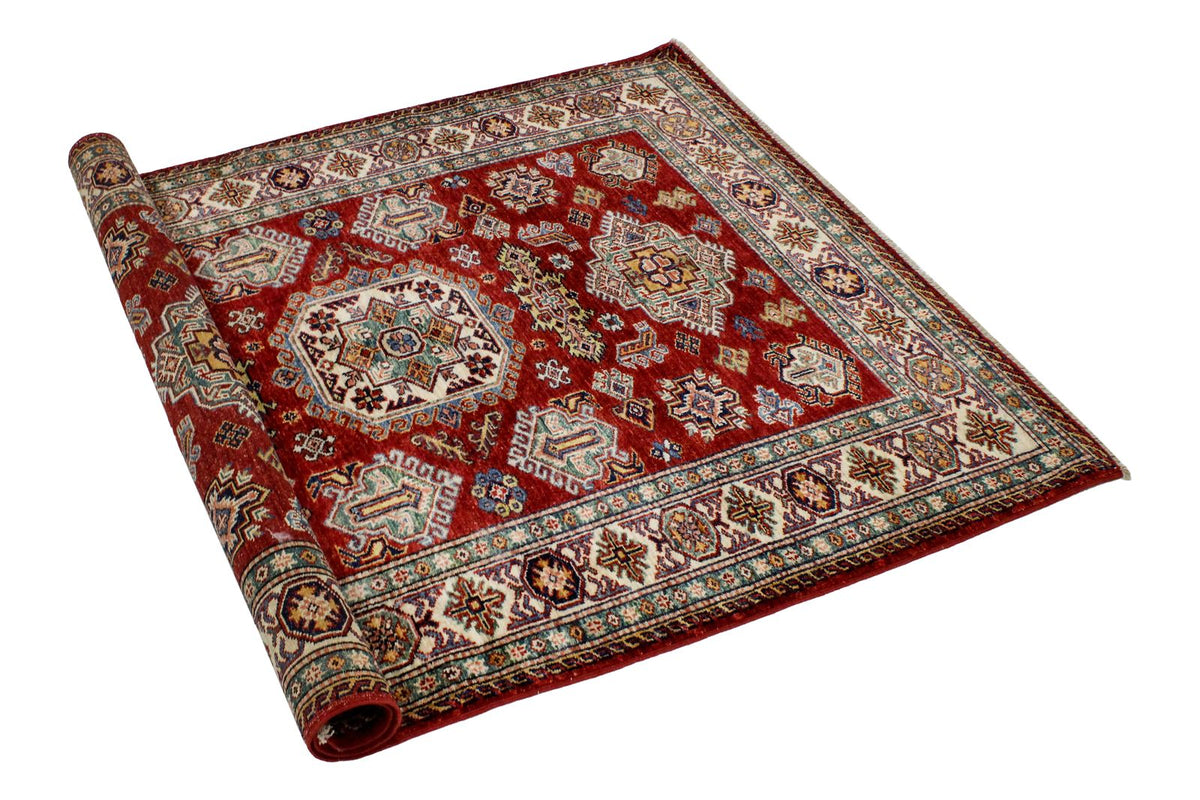 4x6 Green and Ivory Kazak Tribal Rug