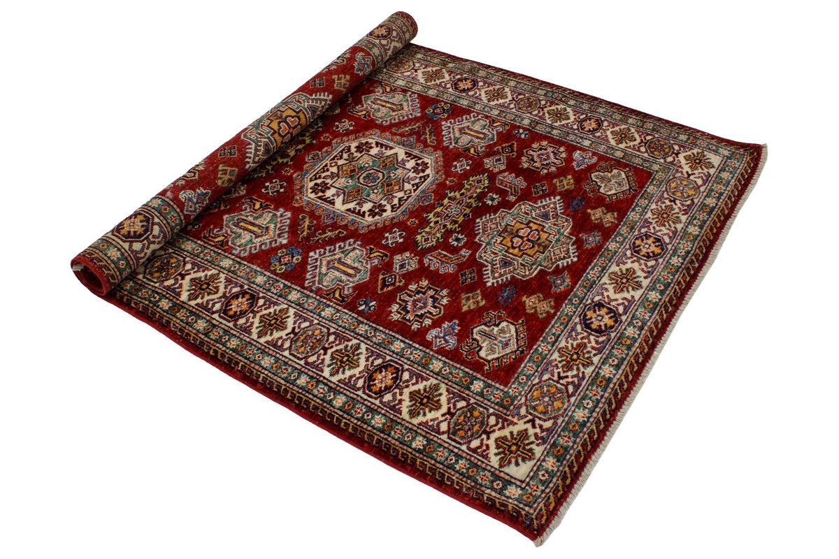 4x6 Green and Ivory Kazak Tribal Rug