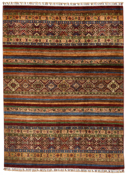 5x7 Multicolor and Red Tribal Rug
