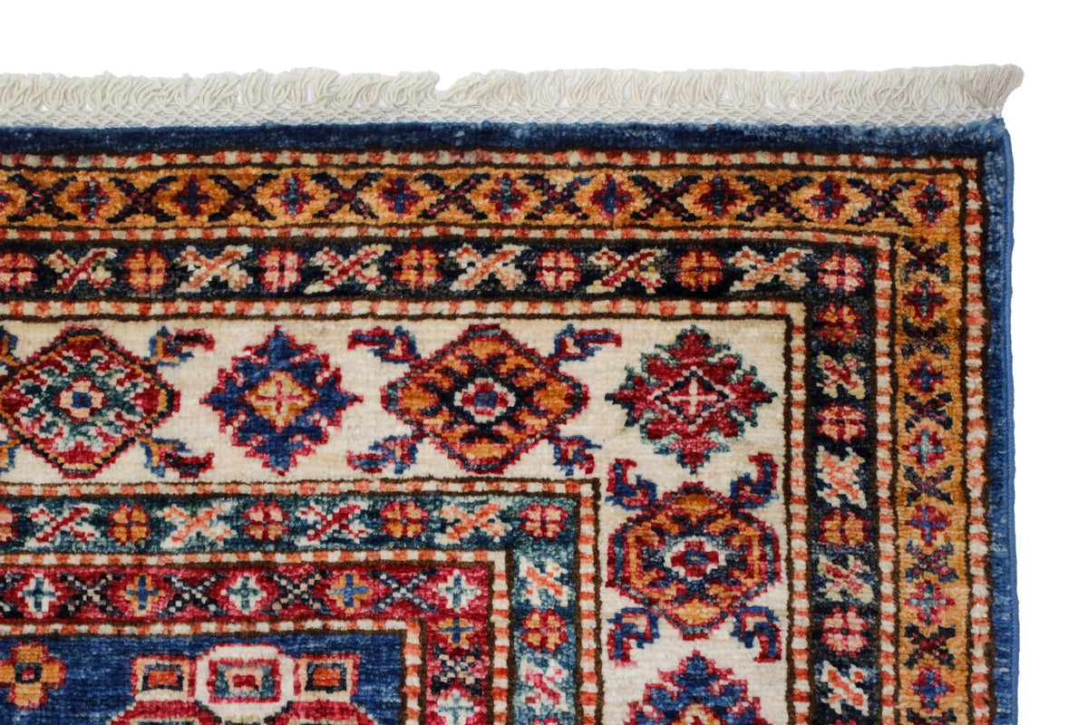 5x7 Light Blue and Ivory Kazak Tribal Rug