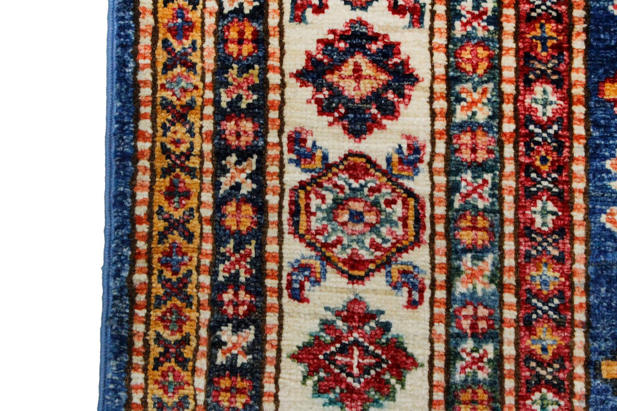 5x7 Light Blue and Ivory Kazak Tribal Rug