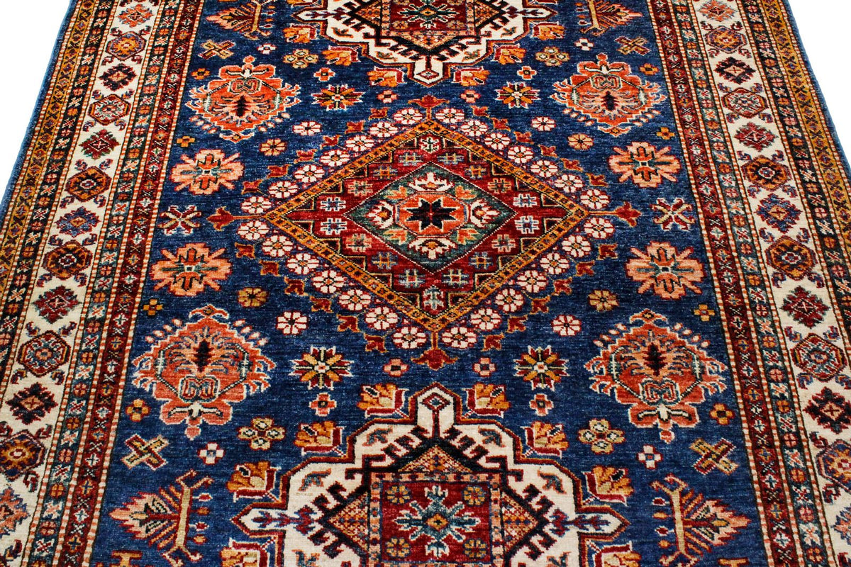 5x7 Light Blue and Ivory Kazak Tribal Rug