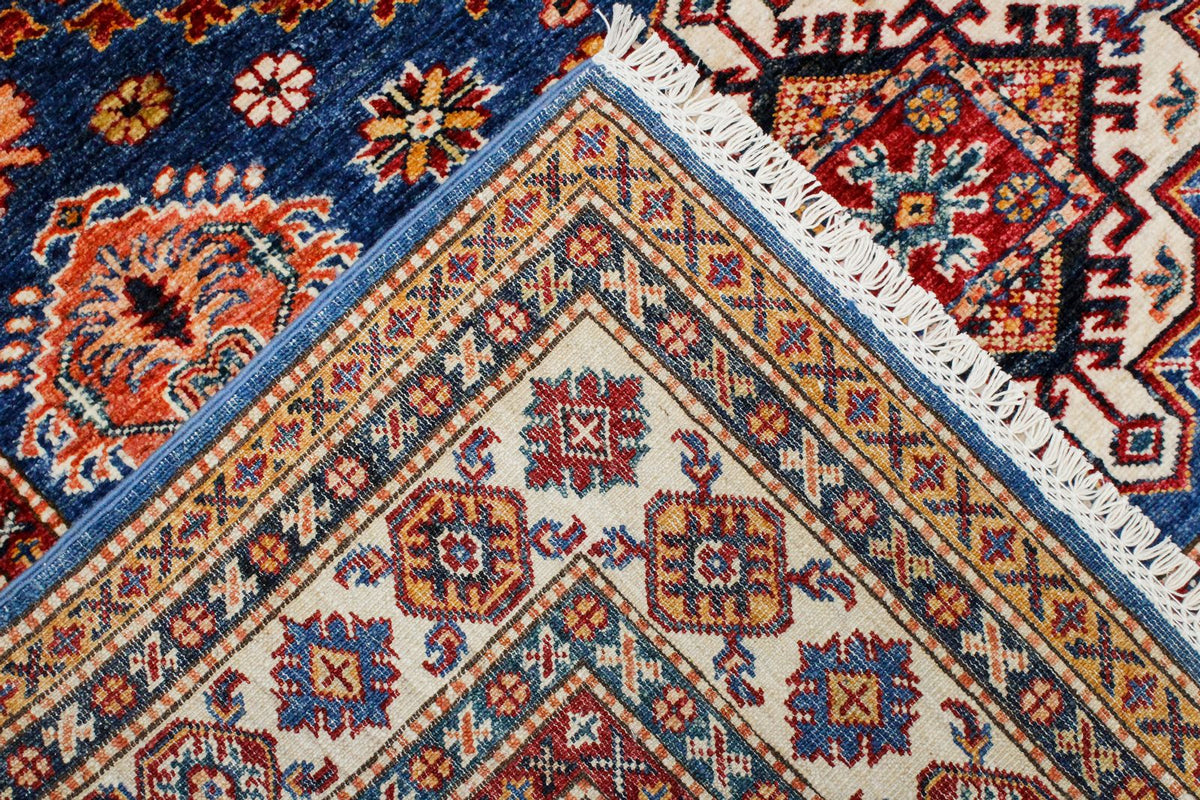 5x7 Light Blue and Ivory Kazak Tribal Rug