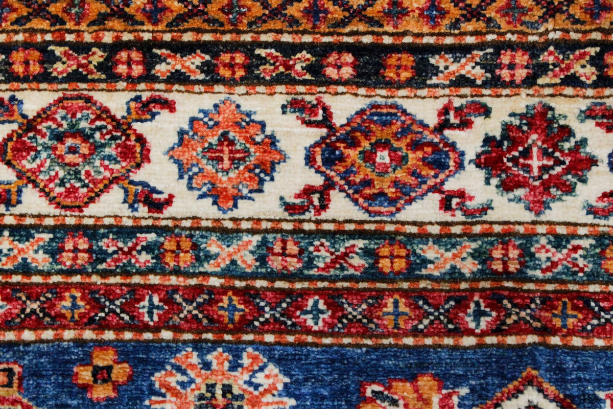 5x7 Light Blue and Ivory Kazak Tribal Rug