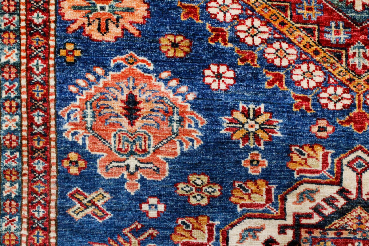 5x7 Light Blue and Ivory Kazak Tribal Rug