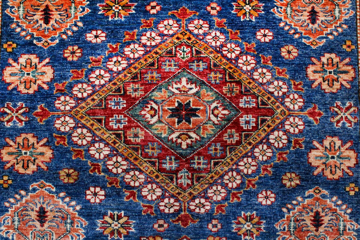 5x7 Light Blue and Ivory Kazak Tribal Rug