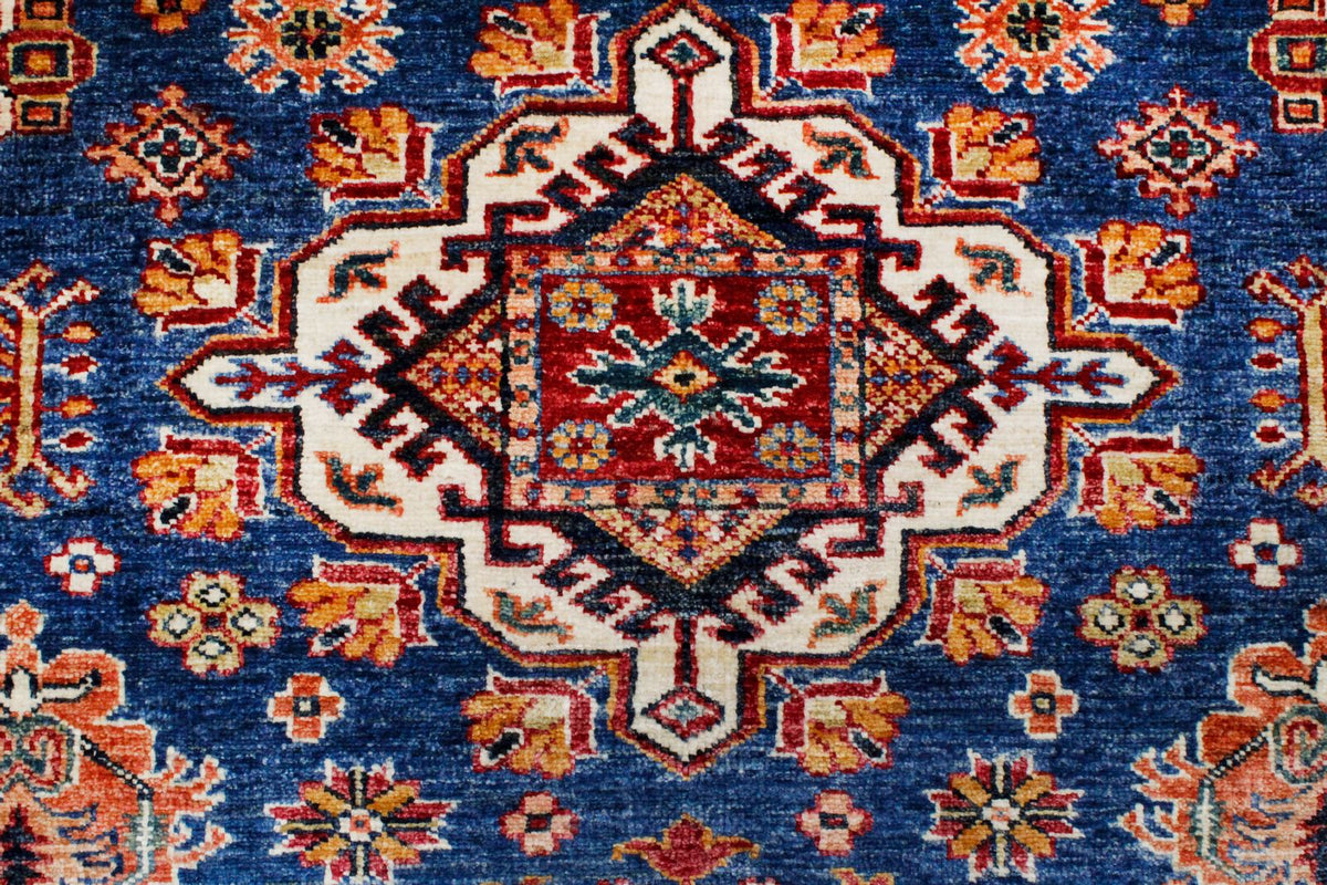 5x7 Light Blue and Ivory Kazak Tribal Rug