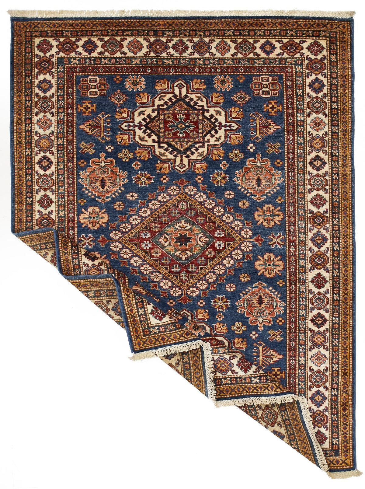 5x7 Light Blue and Ivory Kazak Tribal Rug