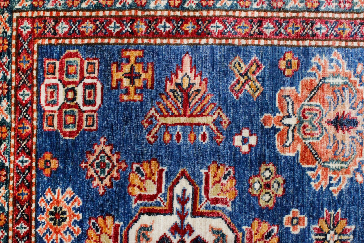 5x7 Light Blue and Ivory Kazak Tribal Rug
