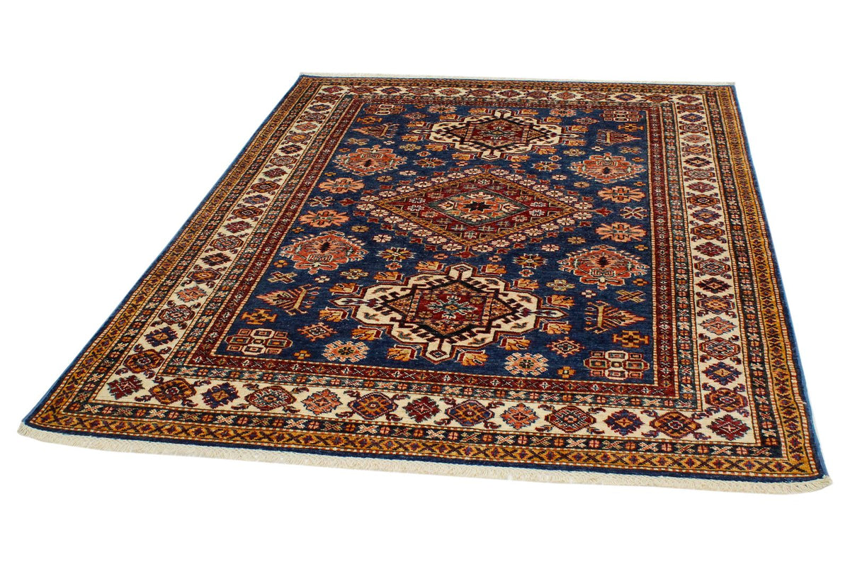 5x7 Light Blue and Ivory Kazak Tribal Rug