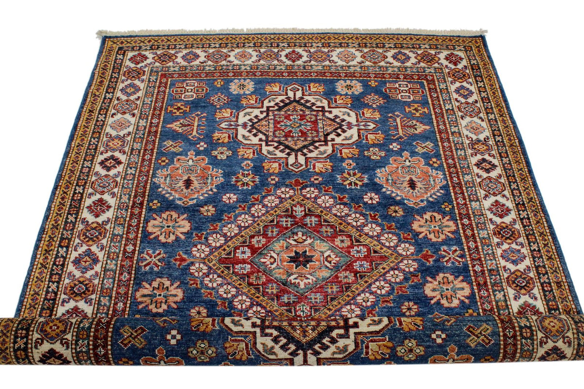 5x7 Light Blue and Ivory Kazak Tribal Rug