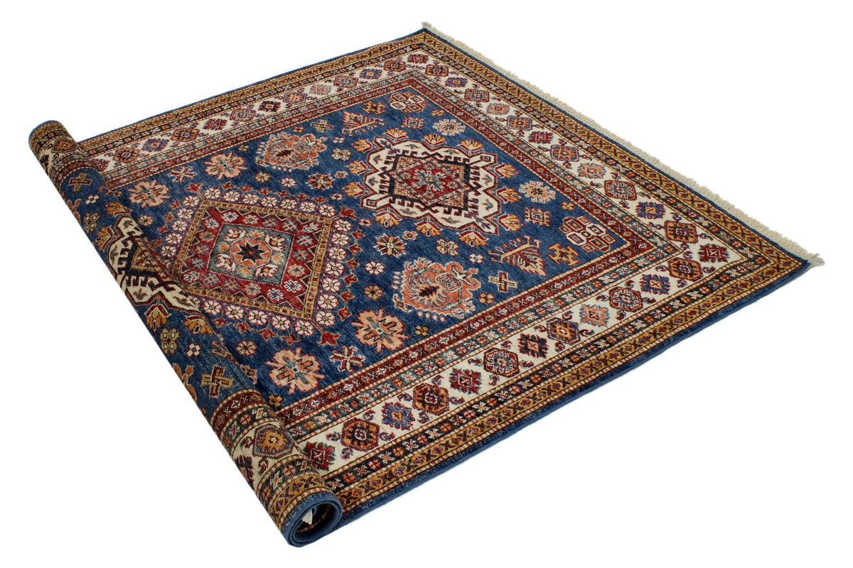 5x7 Light Blue and Ivory Kazak Tribal Rug