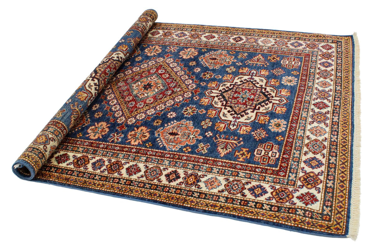 5x7 Light Blue and Ivory Kazak Tribal Rug