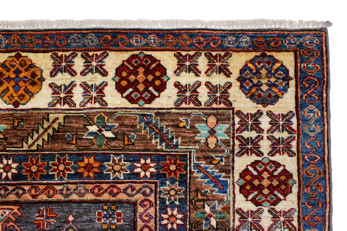 9x12 Brown and Ivory Kazak Tribal Rug