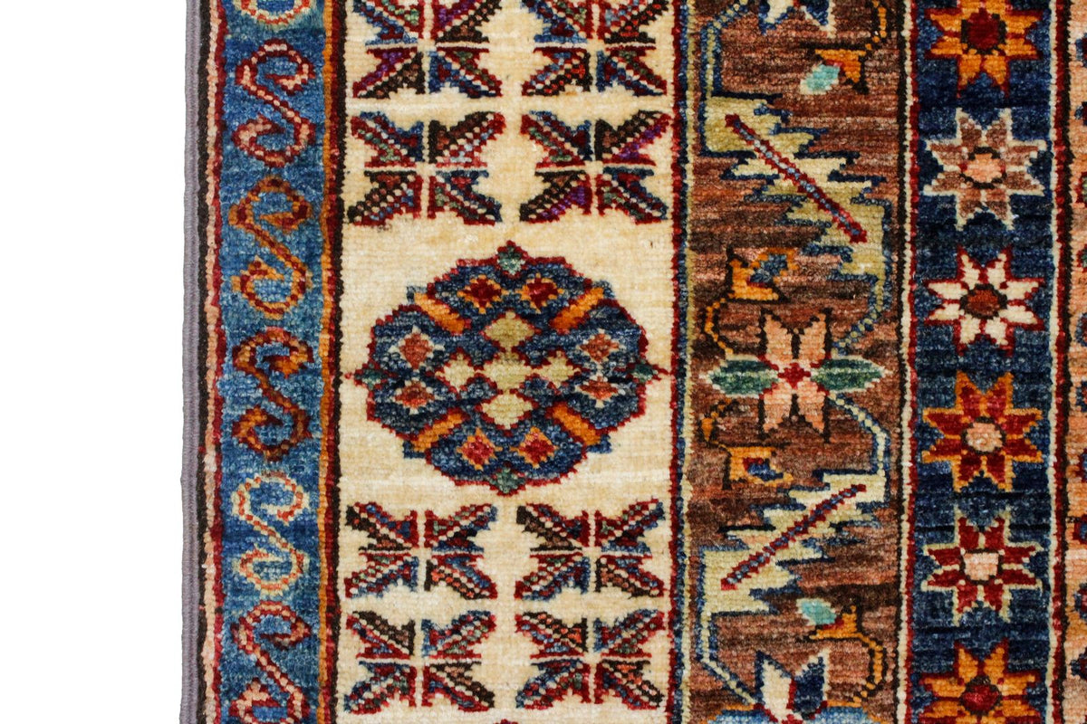 9x12 Brown and Ivory Kazak Tribal Rug