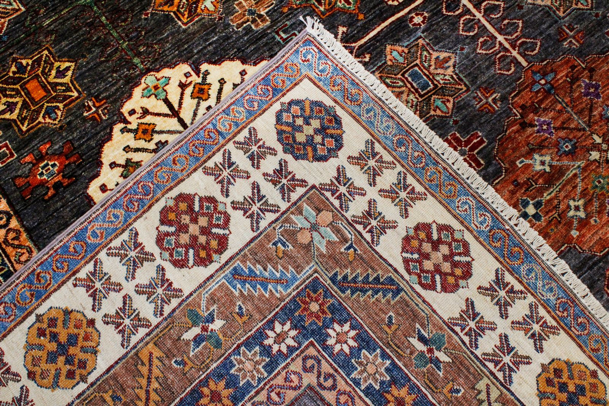 9x12 Brown and Ivory Kazak Tribal Rug