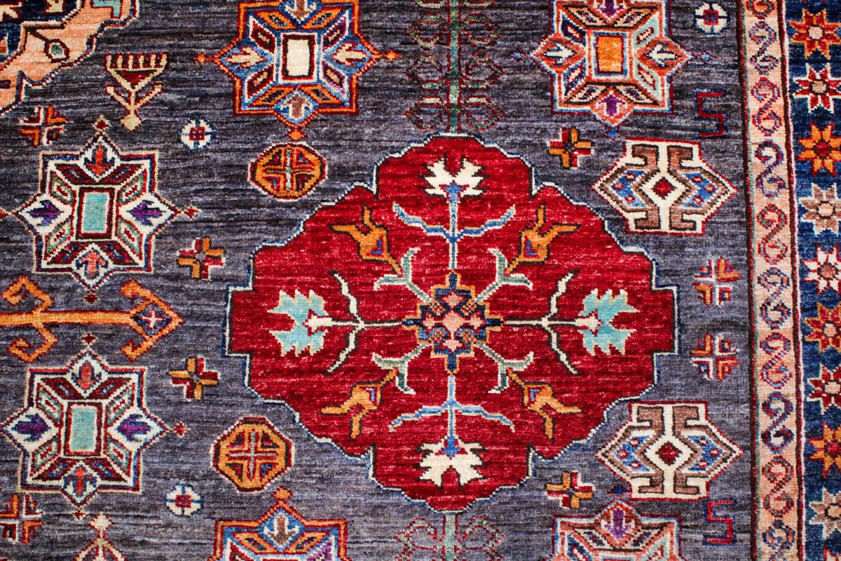 9x12 Brown and Ivory Kazak Tribal Rug