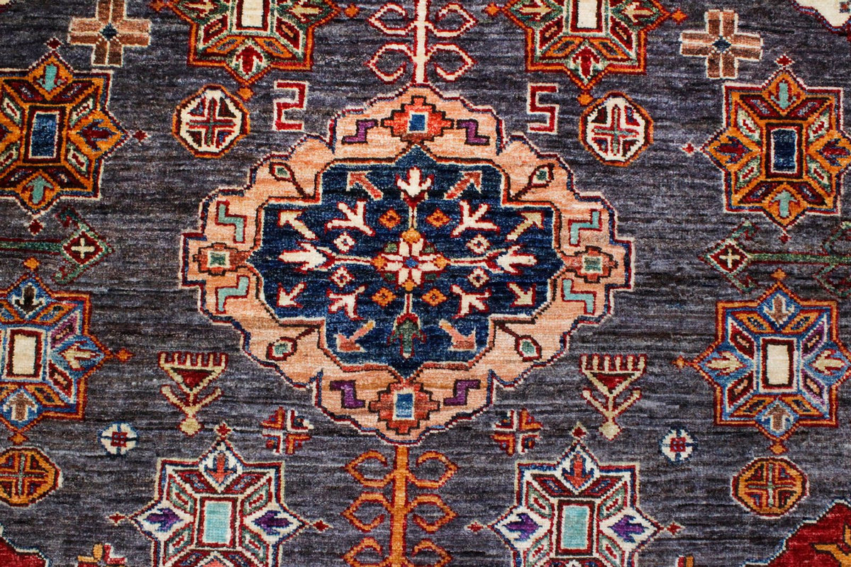 9x12 Brown and Ivory Kazak Tribal Rug