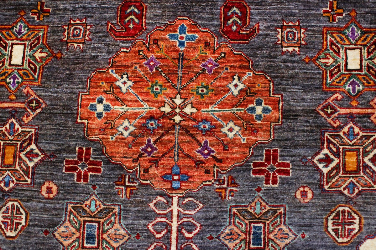 9x12 Brown and Ivory Kazak Tribal Rug