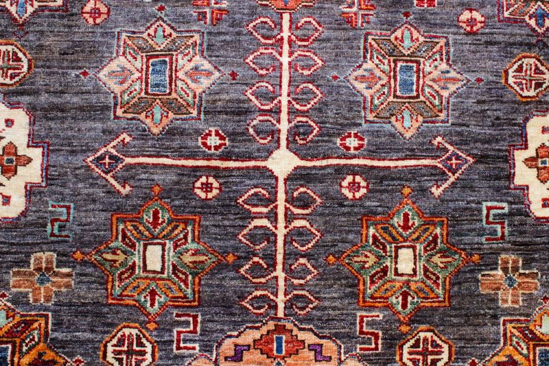 9x12 Brown and Ivory Kazak Tribal Rug