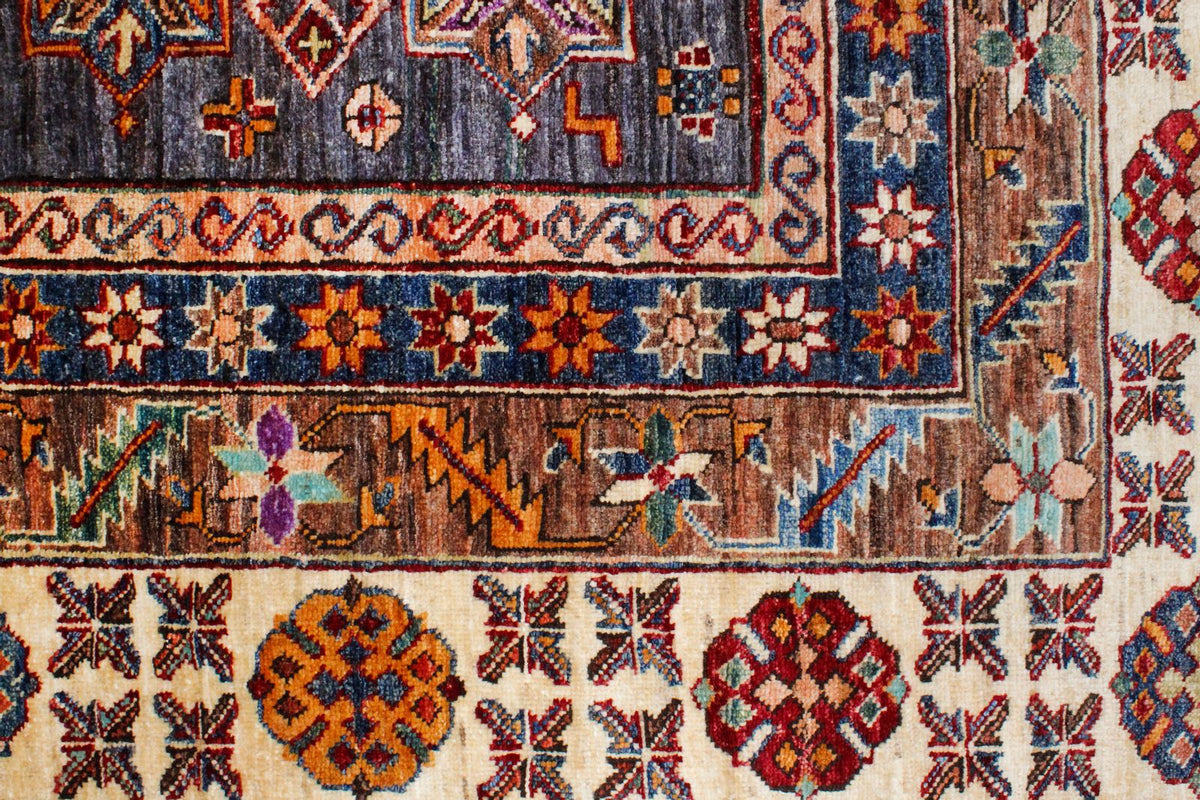 9x12 Brown and Ivory Kazak Tribal Rug