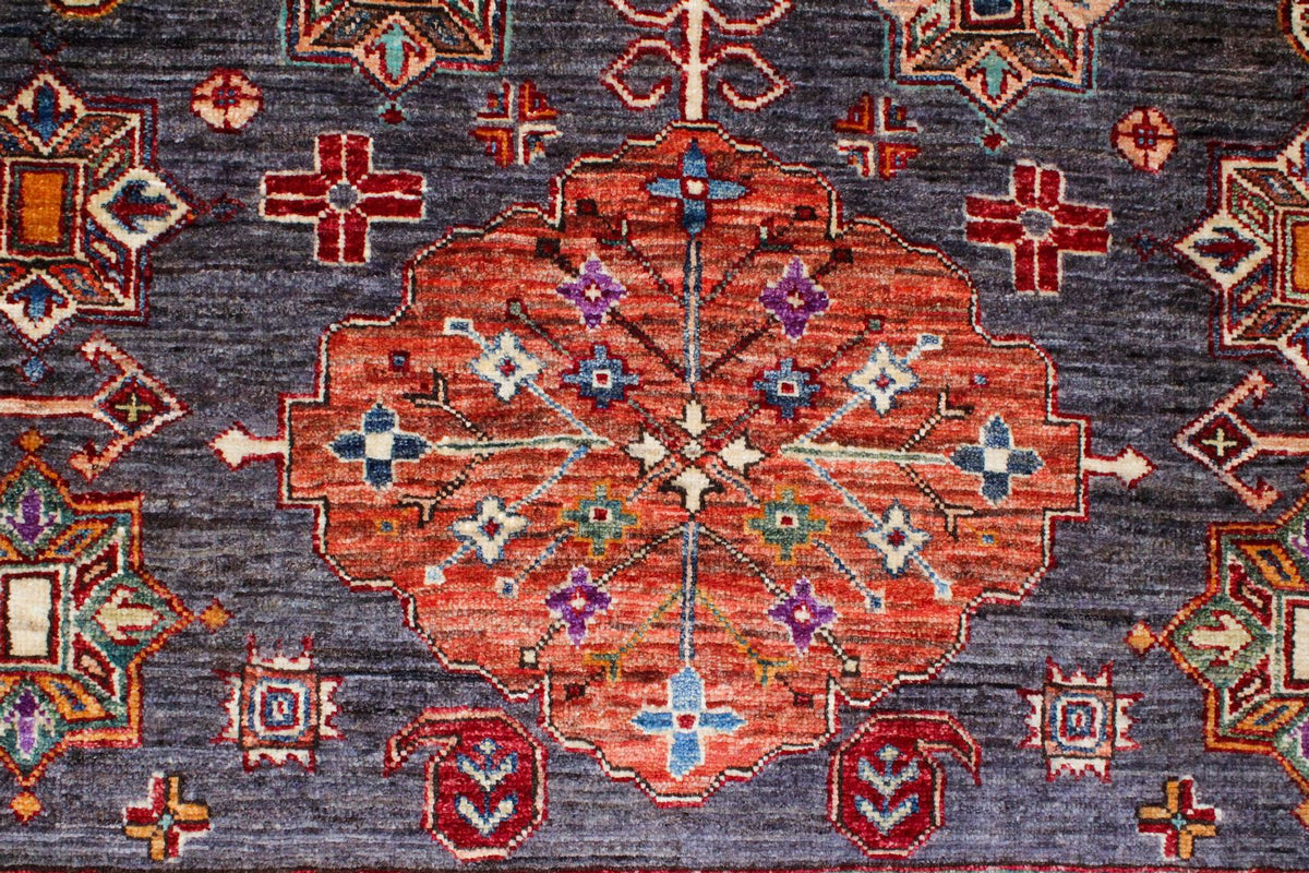 9x12 Brown and Ivory Kazak Tribal Rug
