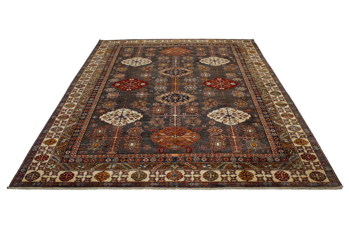 9x12 Brown and Ivory Kazak Tribal Rug