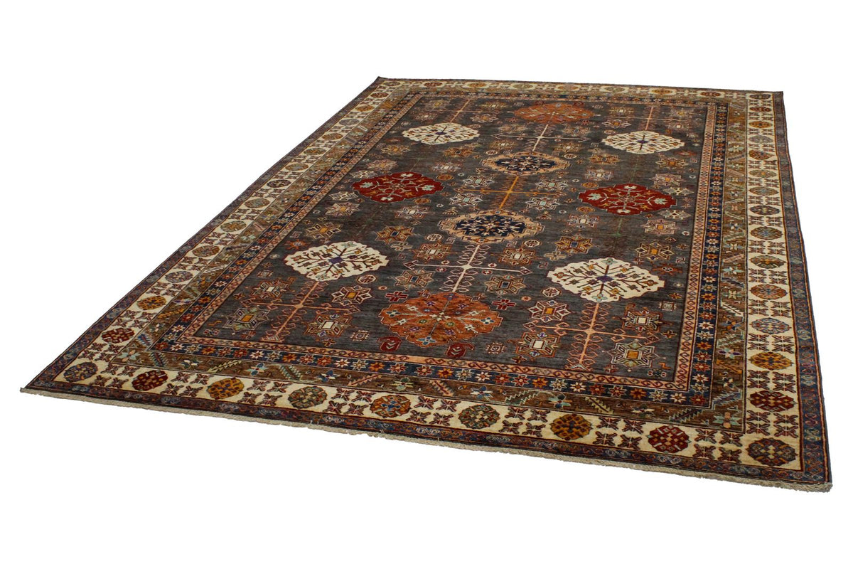 9x12 Brown and Ivory Kazak Tribal Rug
