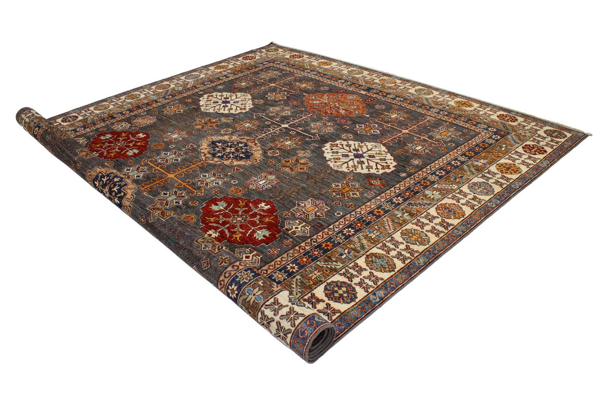 9x12 Brown and Ivory Kazak Tribal Rug