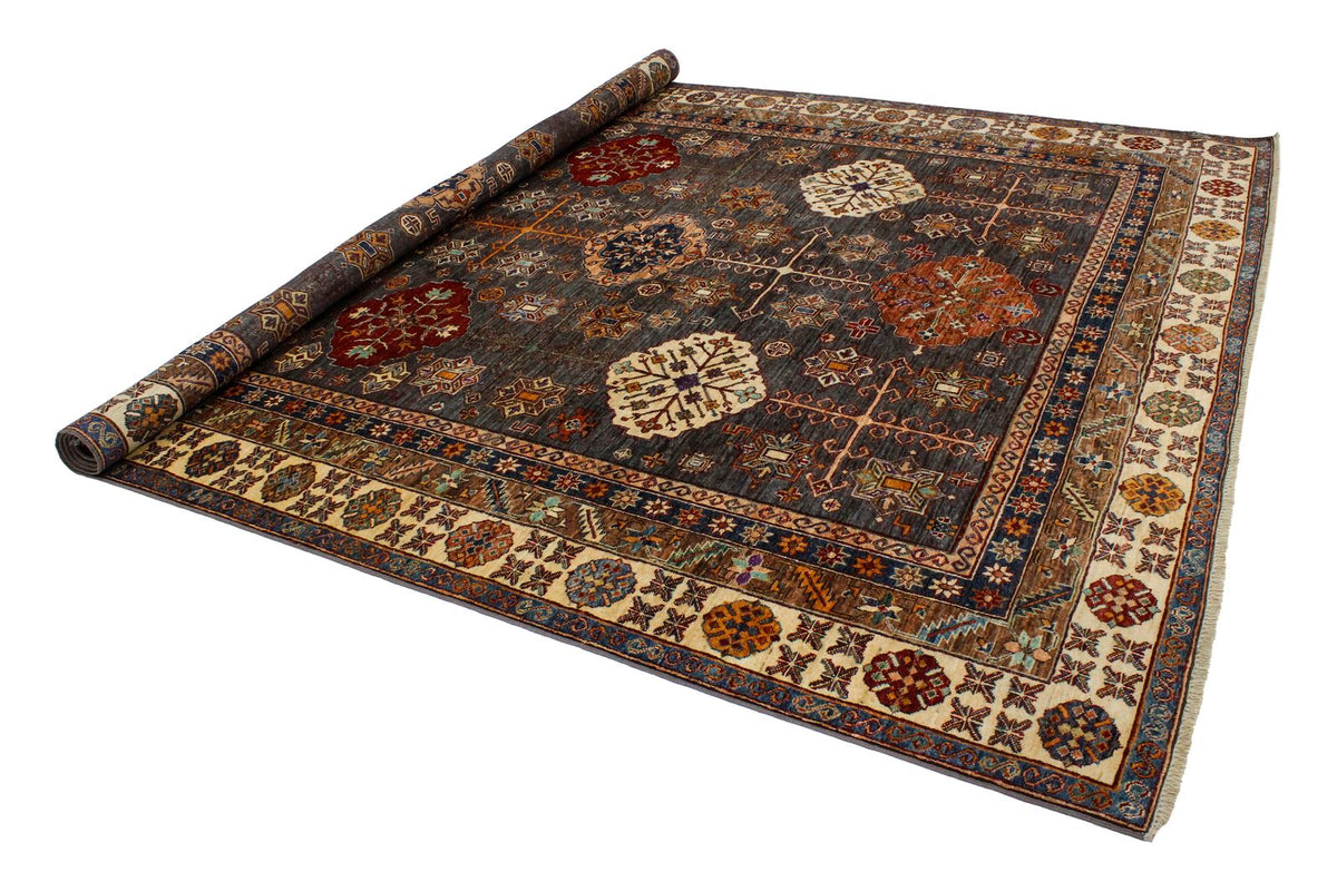 9x12 Brown and Ivory Kazak Tribal Rug