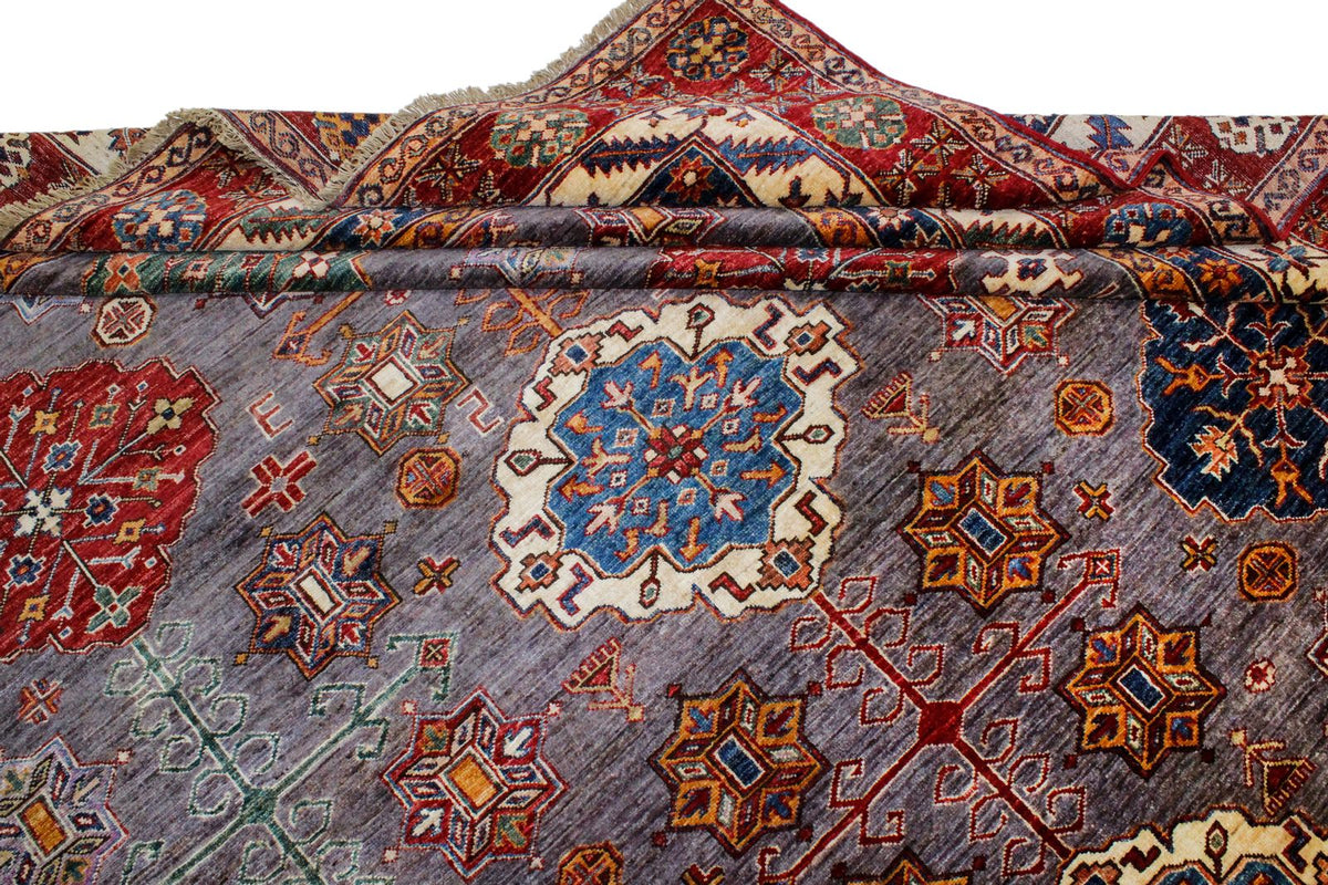 9x12 Brown and Red Kazak Tribal Rug