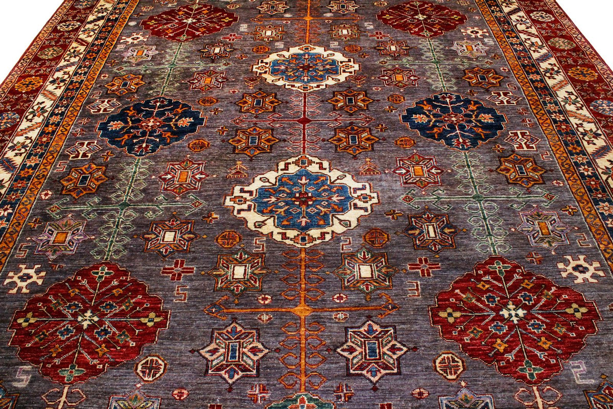 9x12 Brown and Red Kazak Tribal Rug